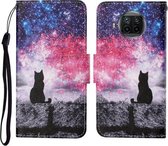 Voor Xiaomi Mi 10T Lite Gekleurde Tekening Patroon Horizontale Flip Leren Case met Houder & Kaartsleuven & Portemonnee & Lanyard (Starry Cat)