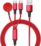 3 in 1 8-pins + Type-C / USB-C + magnetische oplaadbasis Multifunctionele oplaadkabel, lengte: 1 m (rood)