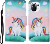 Voor Geschikt voor Xiaomi Mi 11 Gekleurde tekening patroon Horizontale flip lederen tas met houder & kaartsleuven & portemonnee & lanyard (regenboog eenhoorn)