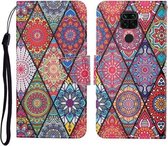 Voor Xiaomi Redmi Note 9 Gekleurde Tekening Patroon Horizontale Flip Leren Case met Houder & Kaartsleuven & Portemonnee & Lanyard (Ruit Totem)