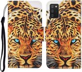 Voor Samsung Galaxy A02s (Amerikaanse versie) Gekleurd tekeningpatroon Horizontaal leren flip-hoesje met houder & kaartsleuven & portemonnee & lanyard (gele luipaard)