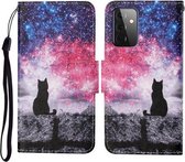 Voor Samsung Galaxy A72 5G / 4G Gekleurde Tekening Patroon Horizontale Flip Leren Case met Houder & Kaartsleuven & Portemonnee & Lanyard (Starry Cat)