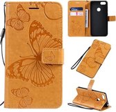 Voor Motorola E6 Play Pressed Printing Butterfly Pattern Horizontale Flip PU Leather Case met houder & kaartsleuven & portemonnee & Lanyard (geel)