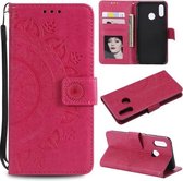 Voor Huawei P20 Lite Totem Bloem Reliëf Horizontale Flip TPU + PU lederen tas met houder & kaartsleuven & portemonnee (rood)