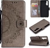 Voor Huawei Honor 20 Totem Bloem Reliëf Horizontale Flip TPU + PU lederen tas met houder & kaartsleuven & portemonnee (grijs)