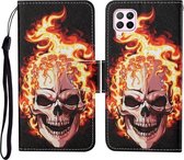 Voor Huawei P40 lite Gekleurde Tekening Patroon Horizontale Flip Leren Case met Houder & Kaartsleuven & Portemonnee & Lanyard (Vlam Schedel)