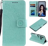 Voor Huawei P20 Lite (2019) Totem Bloem Reliëf Horizontale Flip TPU + PU lederen tas met houder & kaartsleuven & portemonnee (groen)