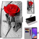 Voor Samsung Galaxy A9 2018 Gekleurde tekening Cross Texture Horizontale Flip PU lederen tas met houder & kaartsleuven & portemonnee & lanyard (rode roos op houten)