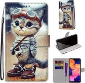 Voor Samsung Galaxy A10 Gekleurde Tekening Cross Textuur Horizontale Flip PU Lederen Case met Houder & Kaartsleuven & Portemonnee & Lanyard (Leren Schoenen Kat)