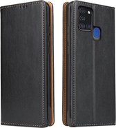 Voor Samsung Galaxy A21s Fierre Shann PU Lederen Textuur Horizontale Flip Lederen Case met Houder & Kaartsleuven & Portemonnee (Zwart)