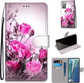 Voor Samsung Galaxy Note 20 Gekleurde Tekening Cross Textuur Horizontale Flip PU Lederen Case met Houder & Kaartsleuven & Portemonnee & Lanyard (Wild Rose)
