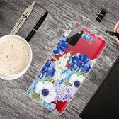 Voor Samsung Galaxy A02s gekleurde tekening Clear TPU beschermhoesjes (blauw witte rozen)