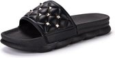 Modetrend Platform Rivet Slippers voor Dames (Kleur: Zwart Maat: 38)