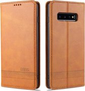 Voor Samsung Galaxy S10 + AZNS Magnetische Kalf Textuur Horizontale Flip Leren Case met Kaartsleuven & Houder & Portemonnee (Lichtbruin)