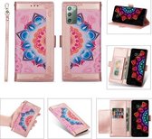 Voor Samsung Galaxy Note20 Afdrukken Tweekleurig half Mandala-patroon Dubbelzijdige magnetische gesp Horizontale flip lederen tas met houder & kaartsleuven & portemonnee & fotolijst & lanyard