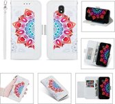 Voor Samsung Galaxy J7 (2018) Afdrukken Tweekleurig half mandala-patroon Dubbelzijdige magnetische gesp Horizontale flip lederen tas met houder & kaartsleuven & portemonnee & fotolijst & lany