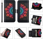 Voor Samsung Galaxy J7 (2017) / J730 Afdrukken Tweekleurig half mandala-patroon Dubbelzijdige magnetische gesp Horizontale flip lederen tas met houder & kaartsleuven & portemonnee & fotolijst