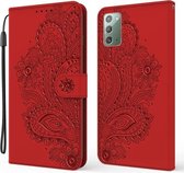 Voor Samsung Galaxy Note20 / 5G Pauw Reliëfpatroon Horizontale Flip Leren Case met Houder & Kaartsleuven & Portemonnee & Lanyard (Rood)