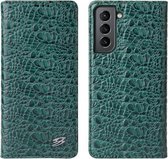 Voor Samsung Galaxy S21 + 5G Fierre Shann Krokodil Textuur Magnetische Horizontale Flip Lederen Case met Houder & Kaartsleuf (Groen)