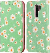 Voor Xiaomi Redmi 9 Glittering Daisy magnetische horizontale flip lederen tas met houder & kaartsleuven & fotolijst (groen)