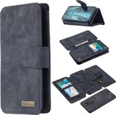 Voor Xiaomi Redmi Note 8 Pro Afneembare Frosted Magnetische Horizontale Flip Leren Case met Kaartsleuven & Houder & Rits Portemonnee & Fotolijst (Zwart Blauw)