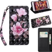 3D-schilderijpatroon Gekleurde tekening Horizontaal Flip TPU + PU lederen tas met houder & kaartsleuven & portemonnee voor LG K8 (roze bloem)
