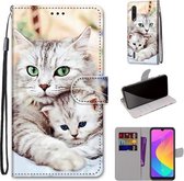 Voor Xiaomi Mi CC9e / A3 Gekleurde Tekening Cross Textuur Horizontale Flip PU Lederen Case met Houder & Kaartsleuven & Portemonnee & Lanyard (Big Cat Holding Kitten)