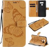 Voor LG K50S 3D vlinder reliëf patroon horizontale flip lederen tas met houder & kaartsleuf & portemonnee & lanyard (geel)