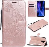 Voor Xiaomi Redmi 9 3D Vlinders Embossing Patroon Horizontale Flip Leren Case met Houder & Kaartsleuf & Portemonnee & Lanyard (Rose Goud)