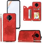 Voor Xiaomi Redmi K30 Pro Mandala reliëf PU + TPU-hoesje met houder & kaartsleuven & fotolijst & riem (rood)