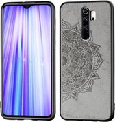 Voor Xiaomi Redmi Note 8 Pro Reliëf Mandala-patroon PC + TPU + stoffen telefoonhoes met draagkoord & magnetisch (grijs)