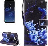 Voor Galaxy S8 Blauw bloem- en vlinderpatroon Horizontale flip lederen tas met houder & kaartsleuven & portemonnee