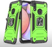 Voor Samsung Galaxy A10s magnetisch pantser schokbestendig TPU + pc-hoesje met metalen ringhouder (groen)