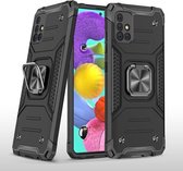 Voor Samsung Galaxy A51 5G magnetisch pantser schokbestendig TPU + pc-hoesje met metalen ringhouder (zwart)