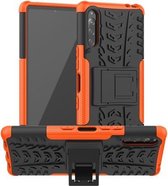 Voor Sony Xperia L4 Tyre Texture Shockproof TPU + PC beschermhoes met houder (oranje)