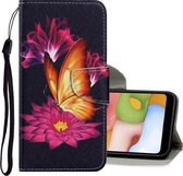 Voor Samsung Galaxy A20e Gekleurde Tekening Patroon Horizontale Flip PU Lederen Case met Houder & Kaartsleuven & Portemonnee & Lanyard (Grote Gouden Vlinder)