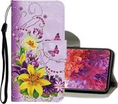 Voor Samsung Galaxy S20 FE 5G / S20 Lite Gekleurde tekening patroon Horizontale flip lederen tas met houder & kaartsleuven & portemonnee (gele bloem vlinder)