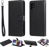 Voor Samsung Galaxy A51 5G 2 in 1 effen kleur afneembare PU lederen tas met kaartsleuven & magnetische houder & fotolijst & portemonnee & riem (zwart)