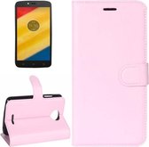 Voor Motorola Moto C Litchi Texture Horizontale Flip Leren Case met Houder & Kaartsleuven & Portemonnee (Roze)