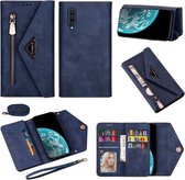 Voor Samsung Galaxy A50 / A50s / A30s Skin Feel Rits Horizontale Flip Leren Case met Houder & Kaartsleuven & Fotolijst & Lanyard & Lang Touw (Blauw)