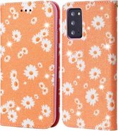 Voor Samsung Galaxy Note20 Glittering Daisy magnetische horizontale flip lederen tas met houder & kaartsleuven & fotolijst (oranje)