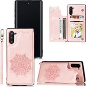 Voor Samsung Galaxy Note 10 Mandala reliëf PU + TPU hoesje met houder & kaartsleuven & fotolijst & riem (rose goud)