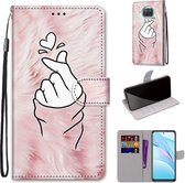 Voor Xiaomi Mi 10T Lite Gekleurde Tekening Cross Textuur Horizontale Flip PU Lederen Case met Houder & Kaartsleuven & Portemonnee & Lanyard (Roze Handen Hart)