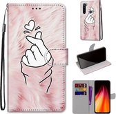 Voor Geschikt voor Xiaomi Redmi Note 8 Gekleurde Tekening Cross Textuur Horizontale Flip PU Lederen Case met Houder & Kaartsleuven & Portemonnee & Lanyard (Roze Handen Hart)