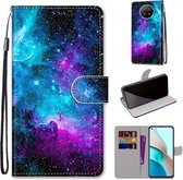 Voor Xiaomi Redmi Note 9 5G / Note 9T Gekleurde tekening Cross Texture Horizontale flip PU lederen tas met houder & kaartsleuven & portemonnee & lanyard (paarsgroene sterrenhemel)