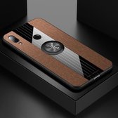 Voor Geschikt voor Xiaomi Redmi Note 7 XINLI Stiksels Doek Textuur Schokbestendig TPU Beschermhoes met Ringhouder (Bruin)