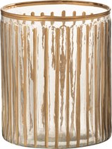 J-Line Windlicht Streep Glas Transparant/Goud Small