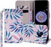 Groen bladerenpatroon Gekleurde tekening Horizontale leren flip-hoes voor Galaxy S9, met houder en kaartsleuven en portemonnee en draagkoord