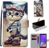 Voor Samsung Galaxy A7 2018 Gekleurde Tekening Cross Textuur Horizontale Flip PU Lederen Case met Houder & Kaartsleuven & Portemonnee & Lanyard (Leren Schoenen Kat)