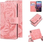 Voor Huawei P20 Tiger Embossing Pattern Horizontale Flip lederen tas met houder & kaartsleuven & portemonnee (roze)